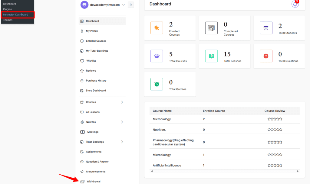 Instructor dashboard