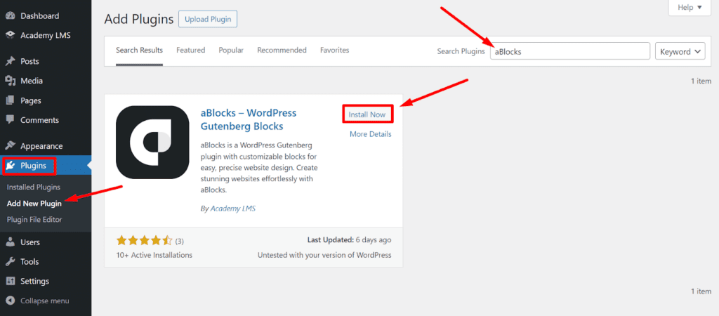 install and activate aBlocks plugin