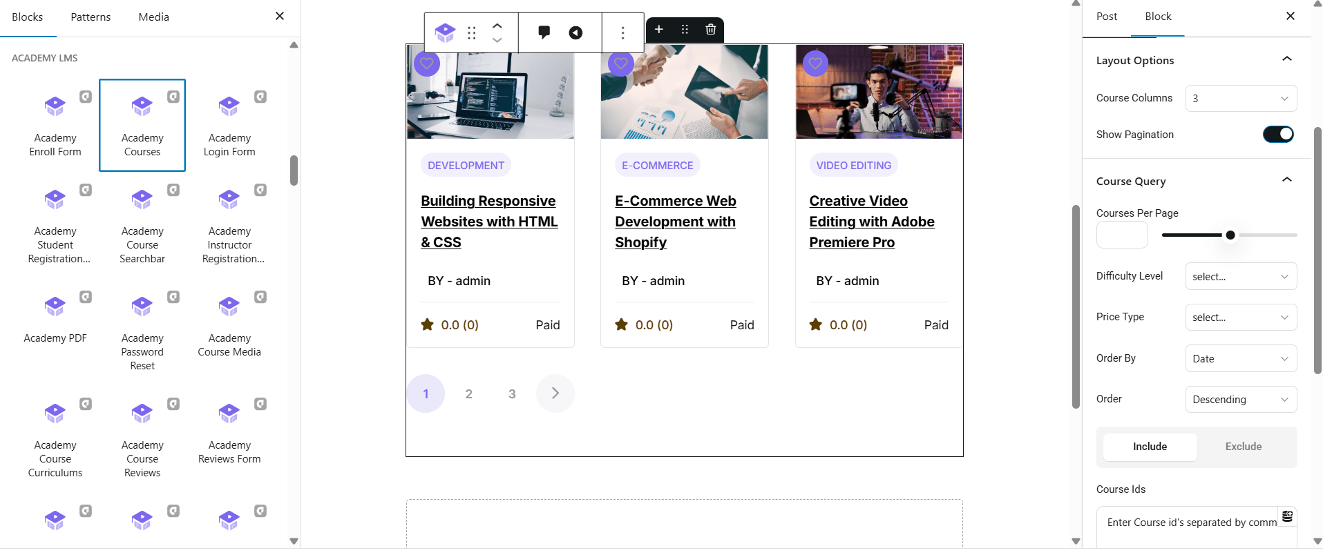 Academy Courses block
