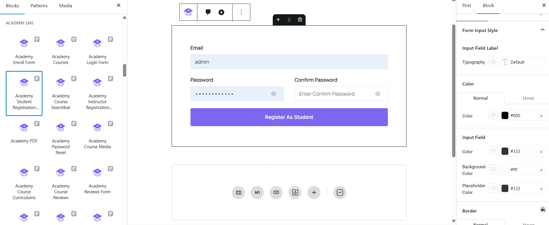 Academy Student Registration Block