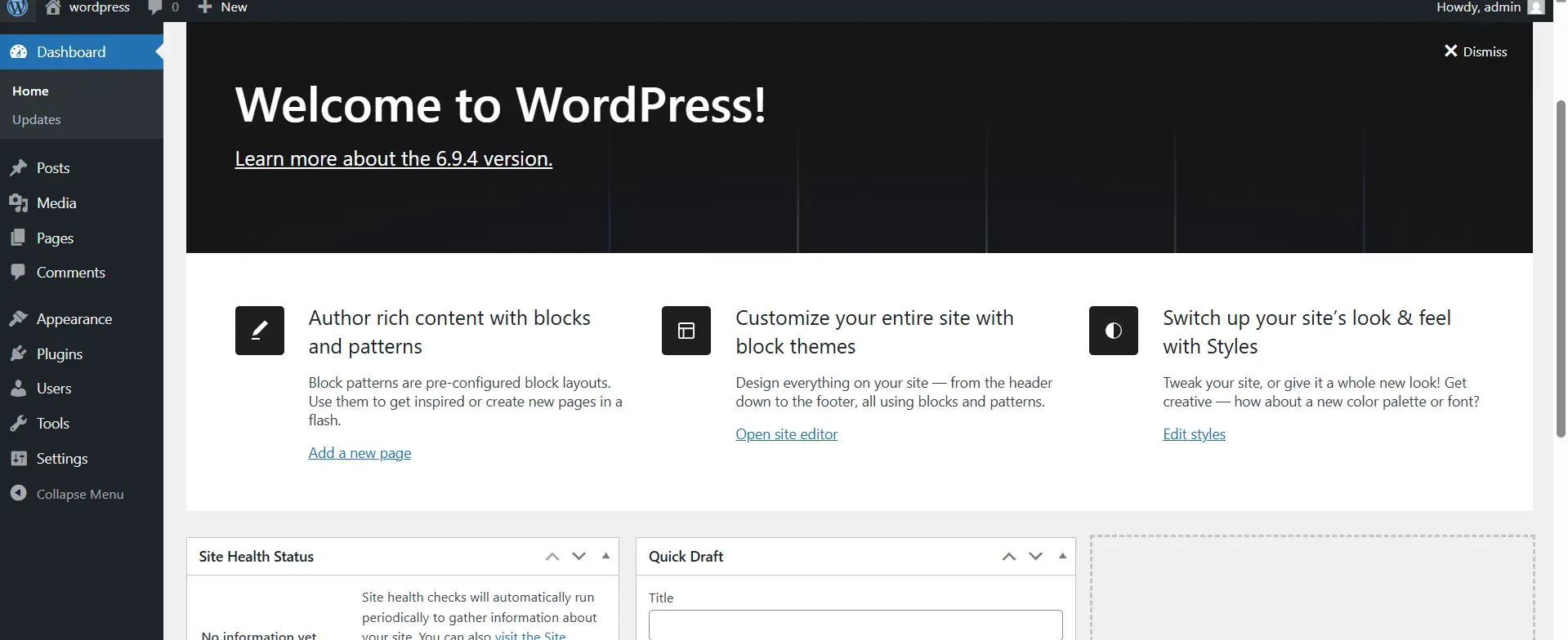 WordPress Dashboard