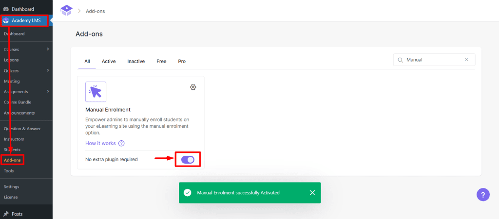 Enabling Manual Enrolment Add-on