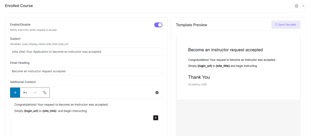 Instructor Request Accepted Email Template