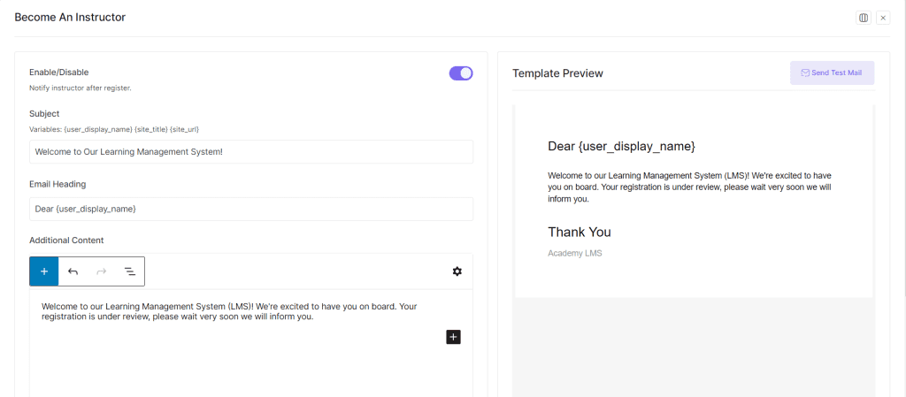 Notify Instructor Email Template