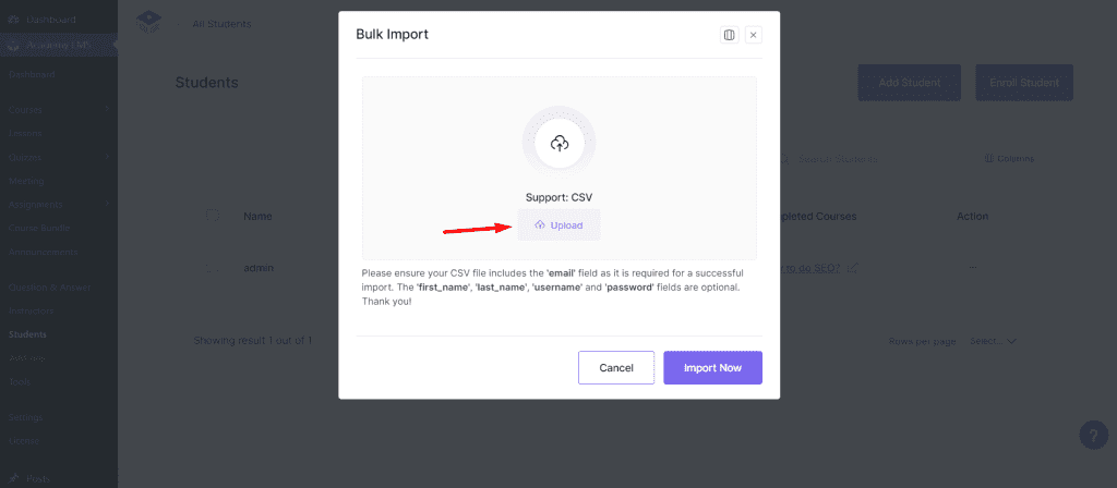 Student CSV Uploading