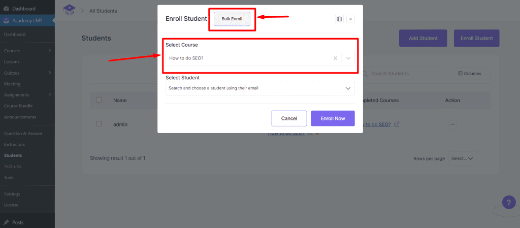 Students Bulk Enroll Option