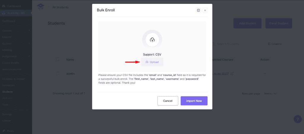 Uploading CSV File for Bulk Enrolment