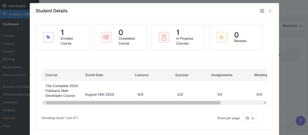 student detail analytics