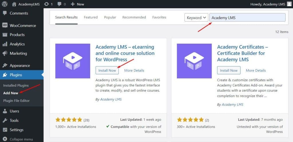 install academy lms