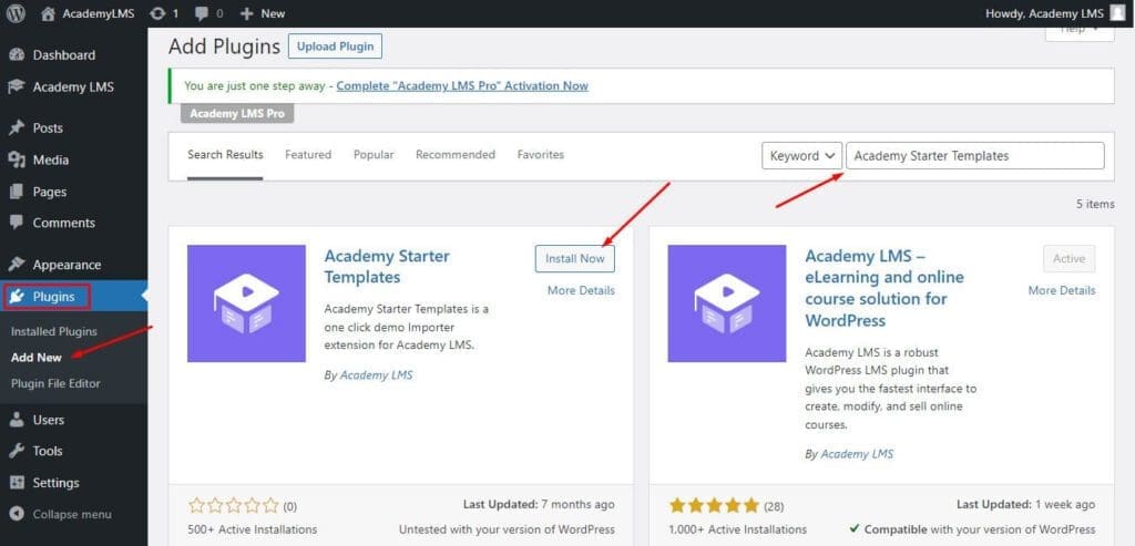 install Academy Starter Templates
