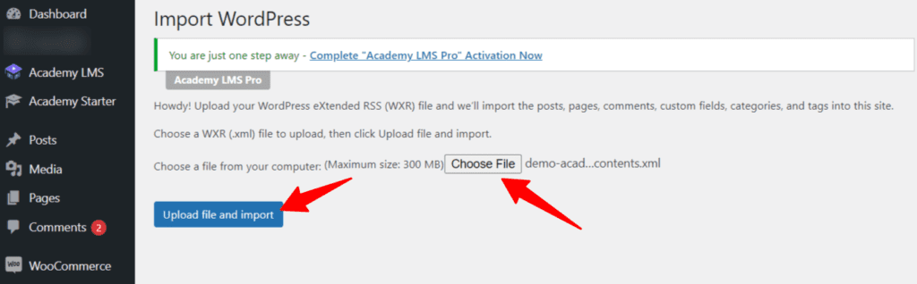 import academy lms demo content