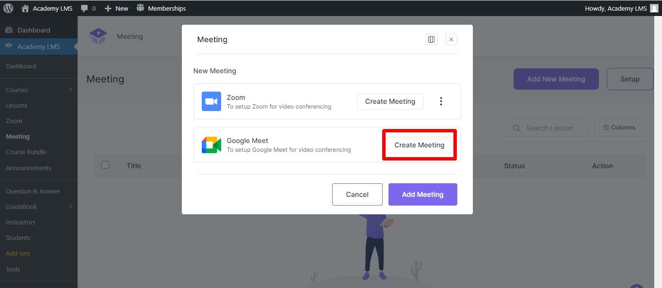 create meeting with Google meet