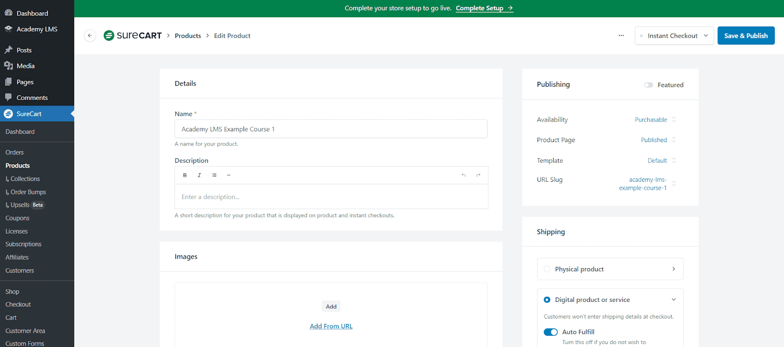 add new product in surecart