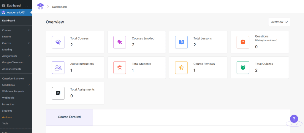 Academy LMS Admin Dashboard