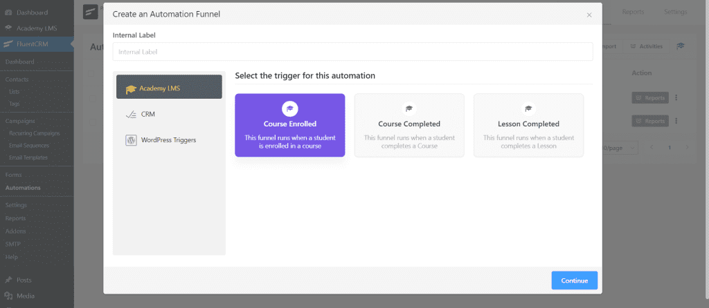 Academy LMS FluentCRM