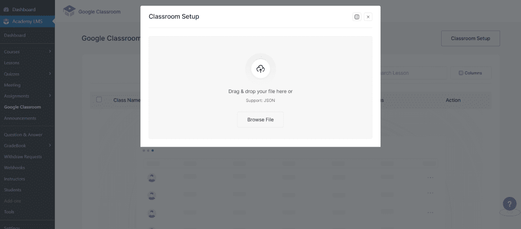 Academy LMS Google Classroom