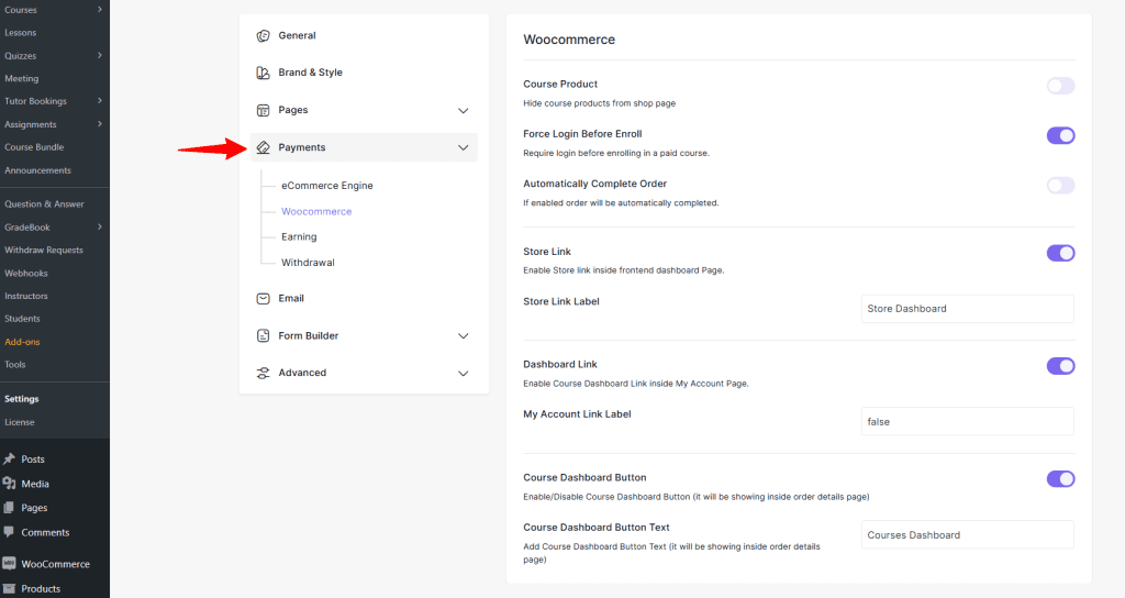 academy lms payment settings