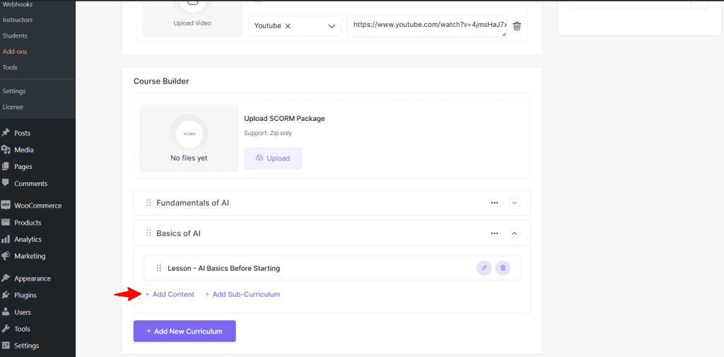 add content on lesson