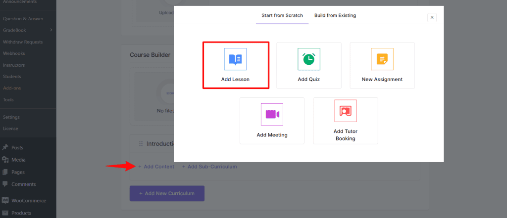 add lesson in course