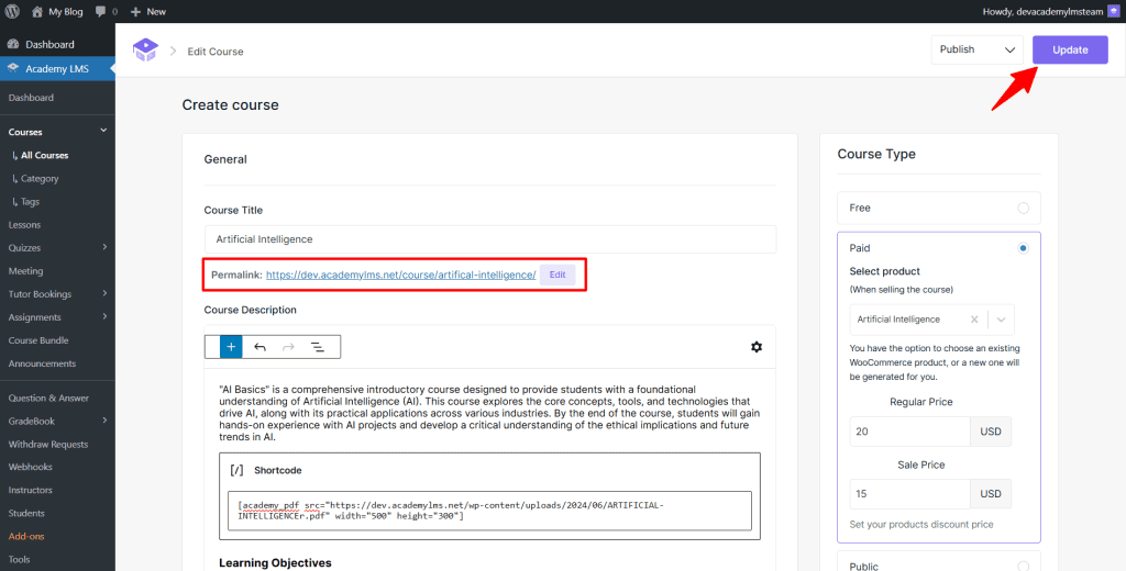 click save and permalink