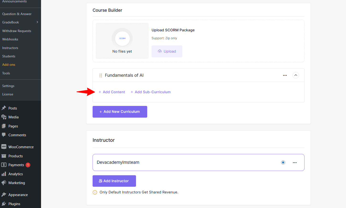course builder options 