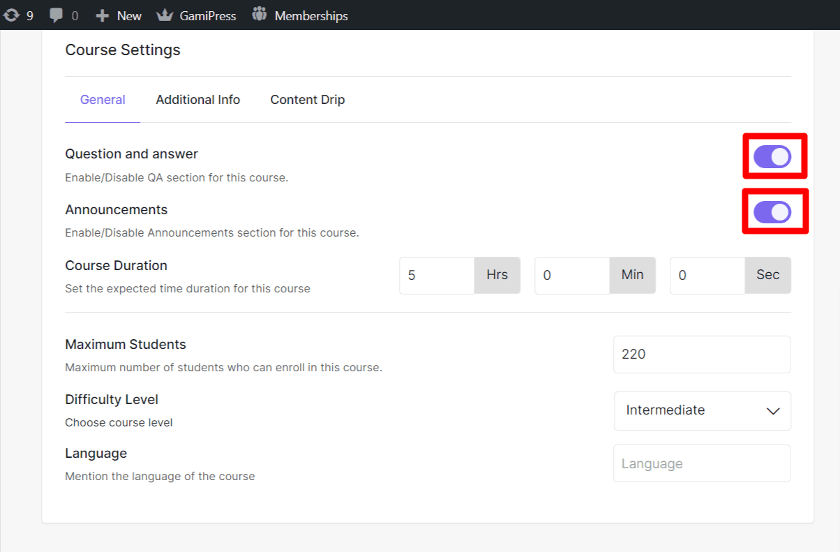 enable QA and announcement section