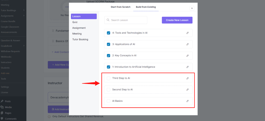 adding from existing lessons 