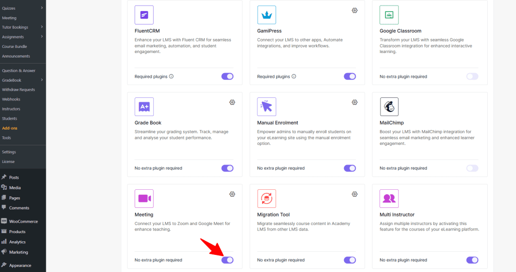 activate meeting addon 