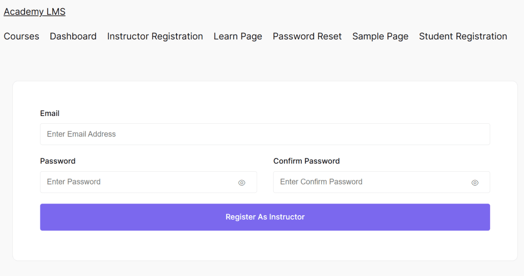 Instructor registration page