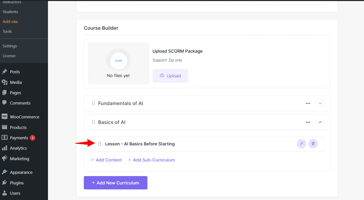 newly created lesson