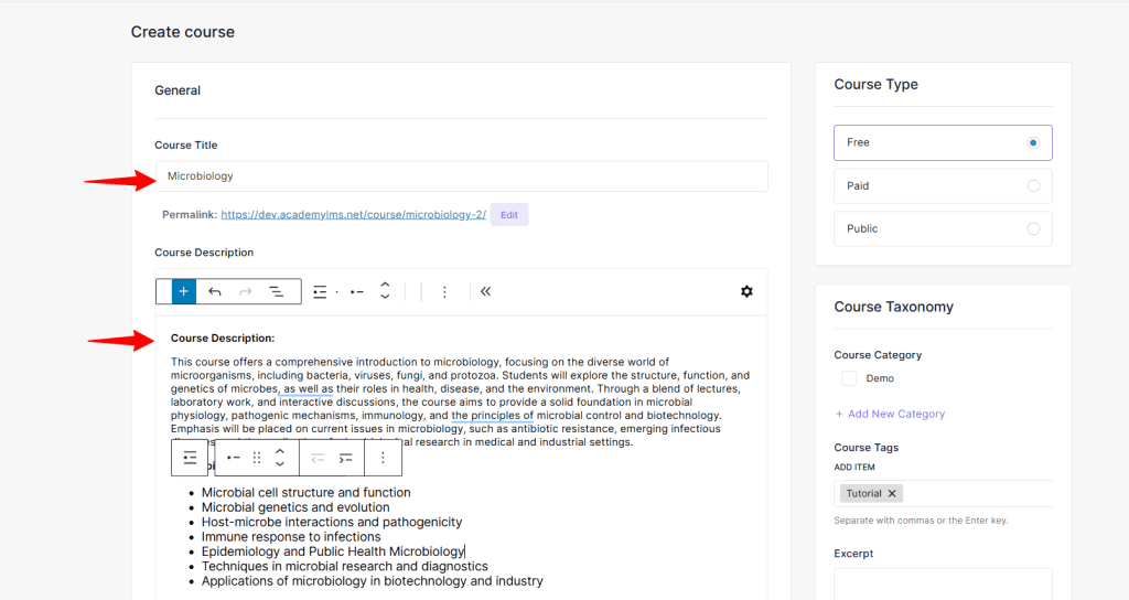 course title and description 