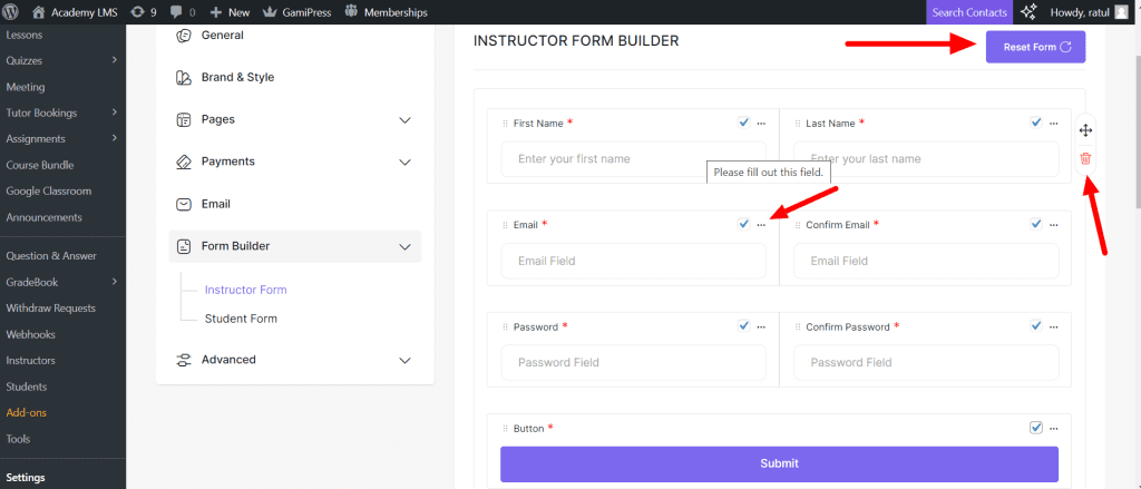 Instructor form builder