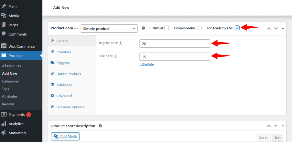 set price for academy lms