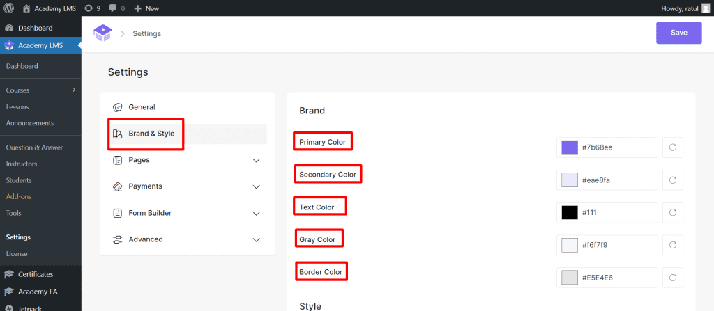 Brand And style Settings