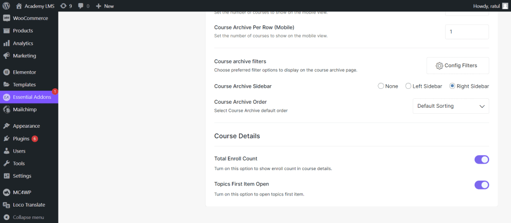Course Archive Filter 