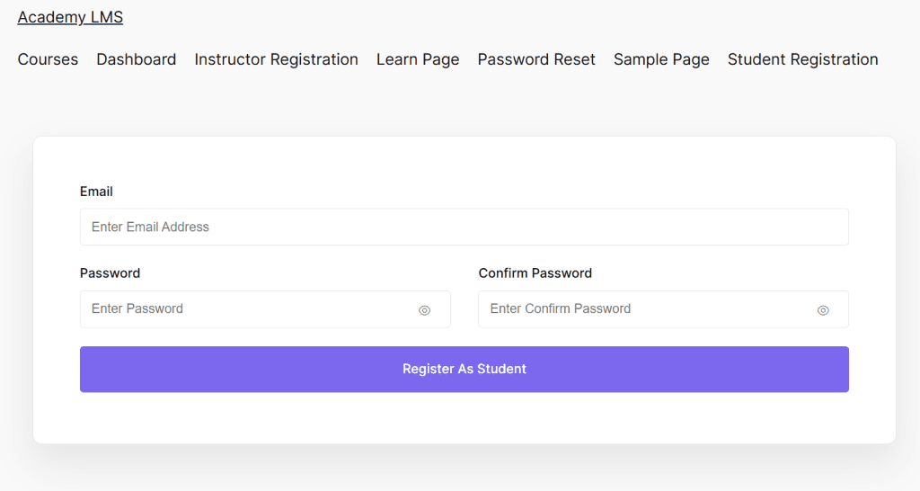 student registration page