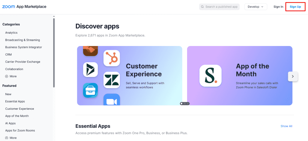zoom marketplace sign up