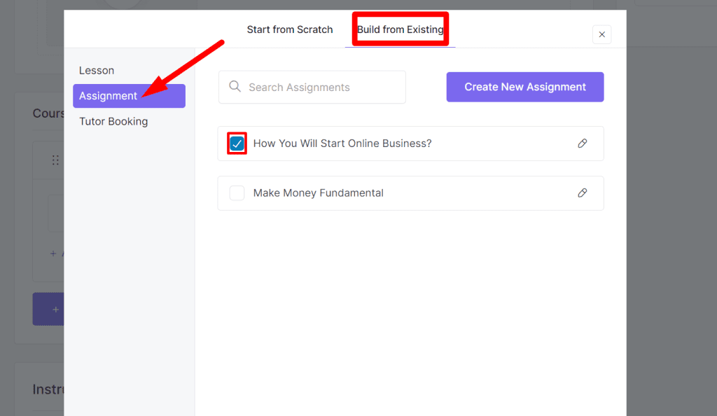 add existing assignment