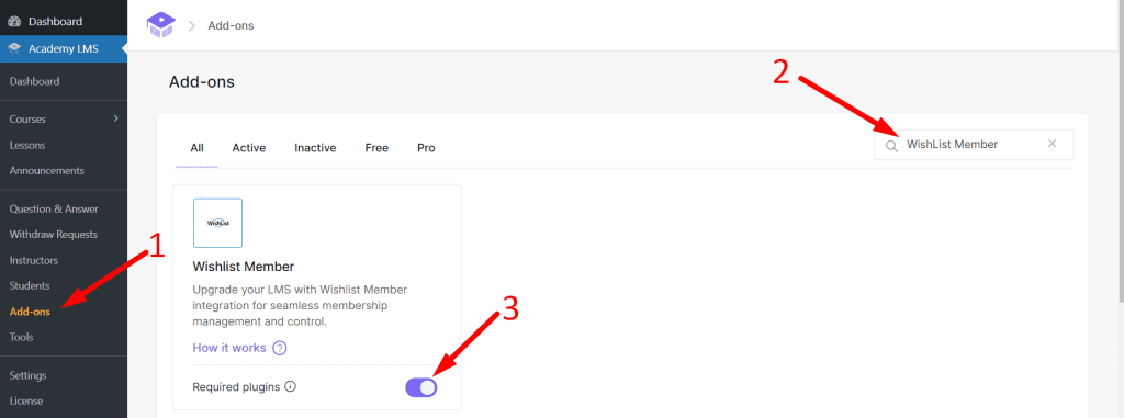 enable wishlist member for using wishlist member with academy lms