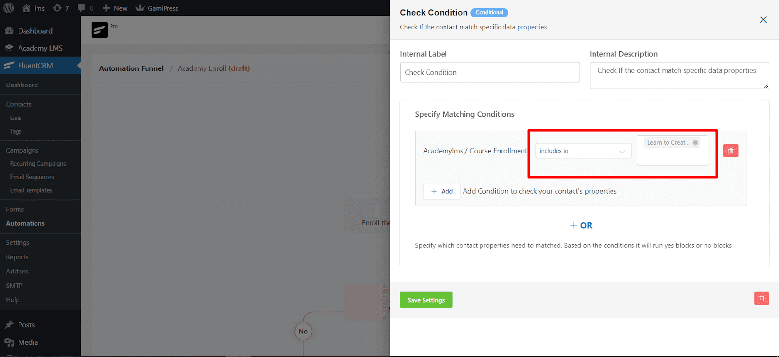 specify matching conditions