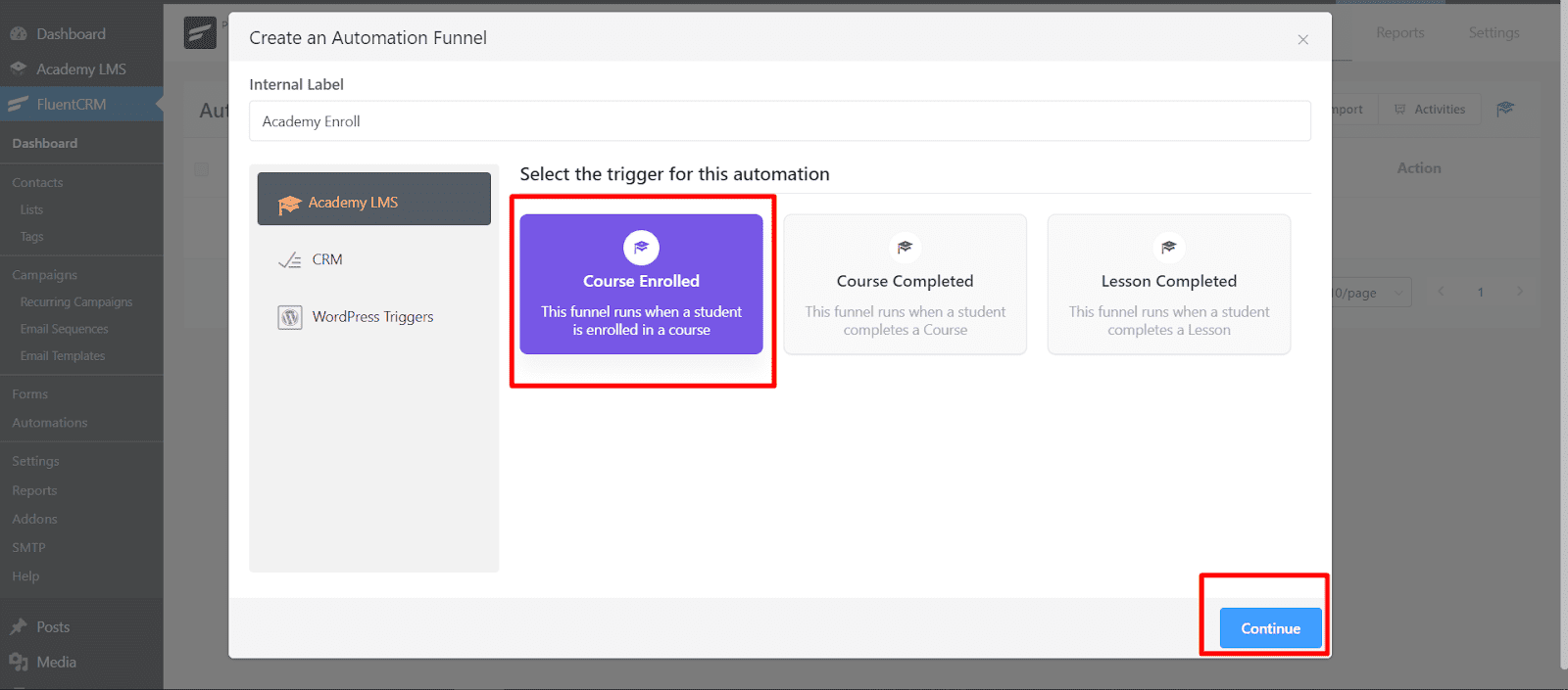 select triggers course enrolled 