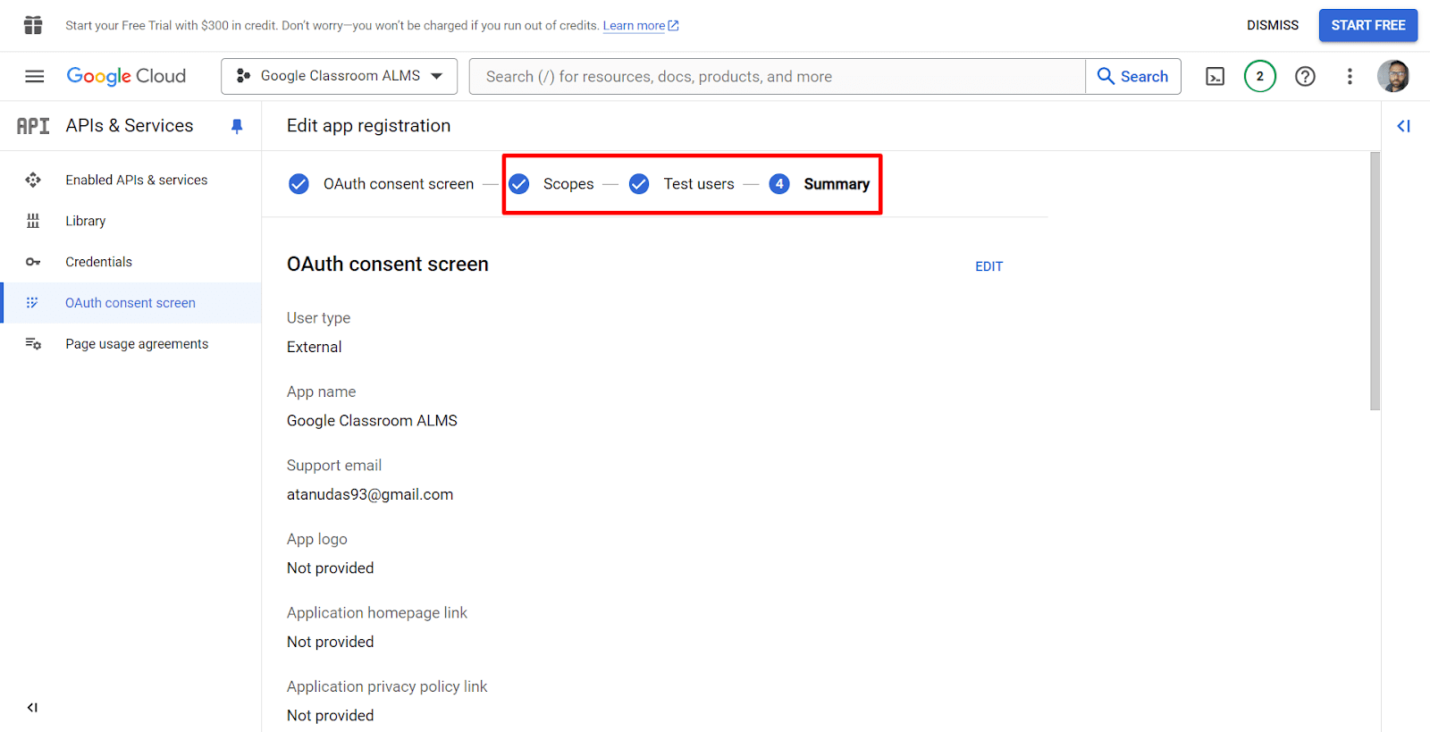 oauth consent screen settings