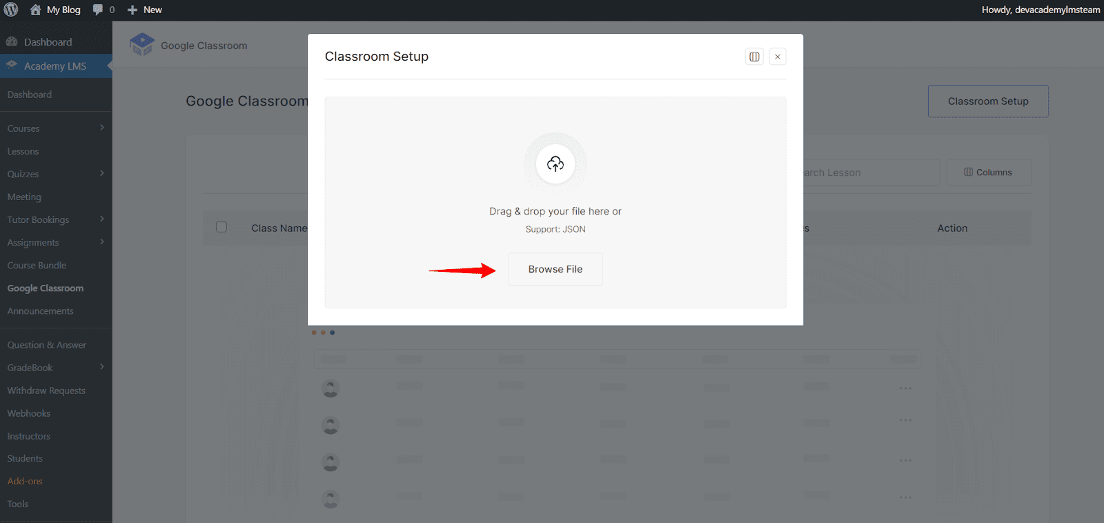 Configure Google Classroom from academy lms