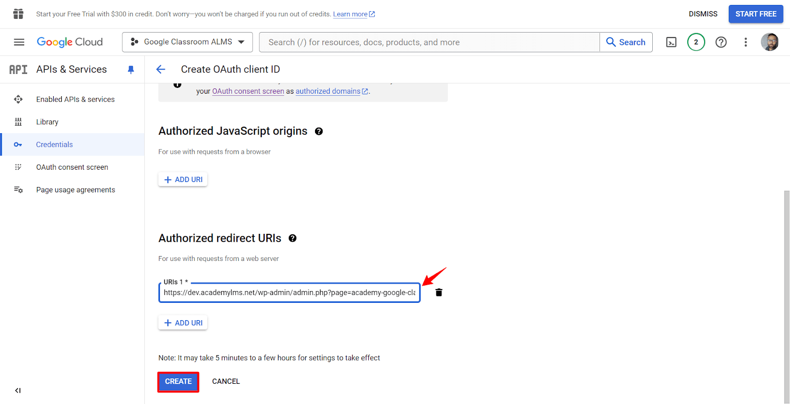 authorized redirect url