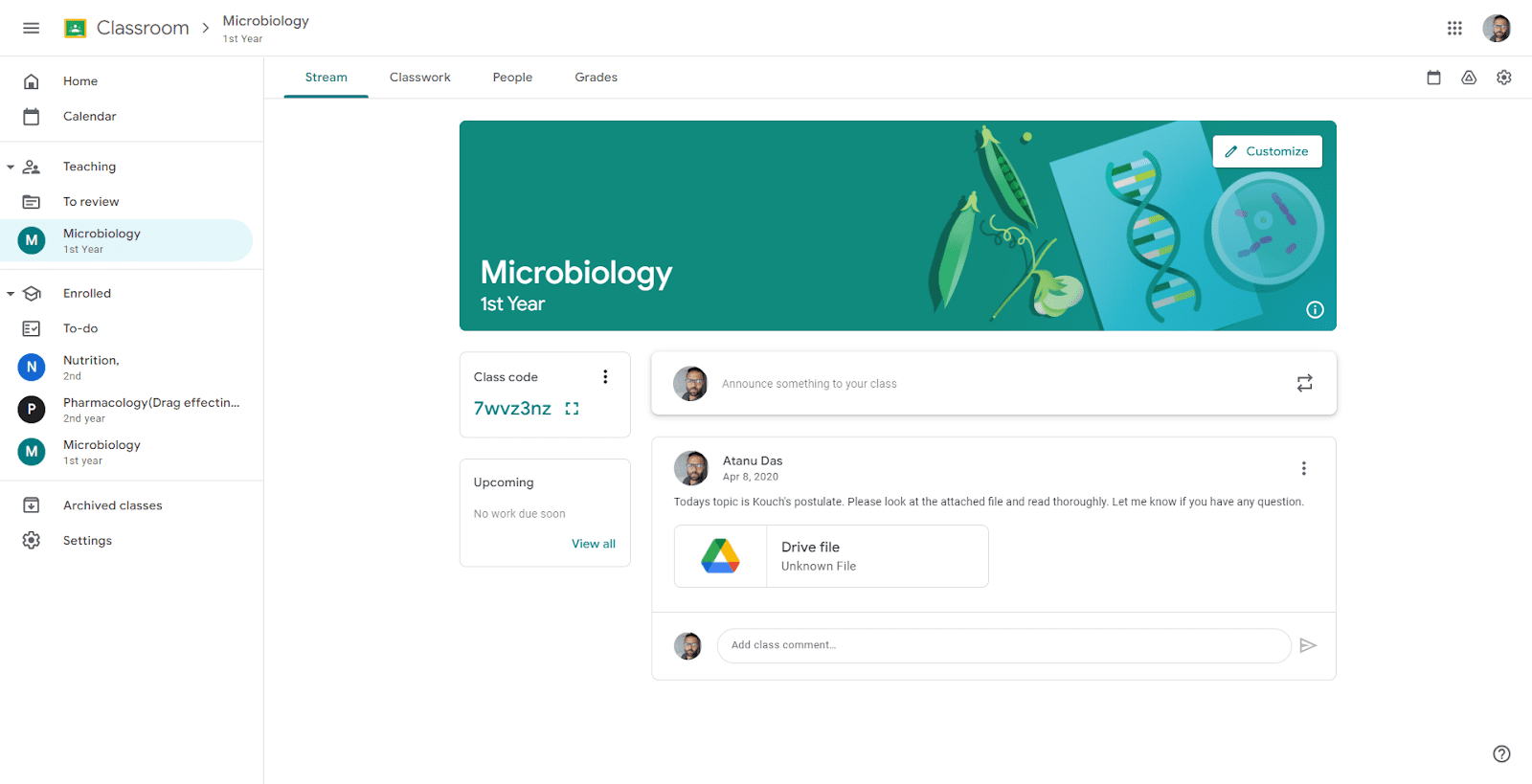 google classroom dashboard for student 