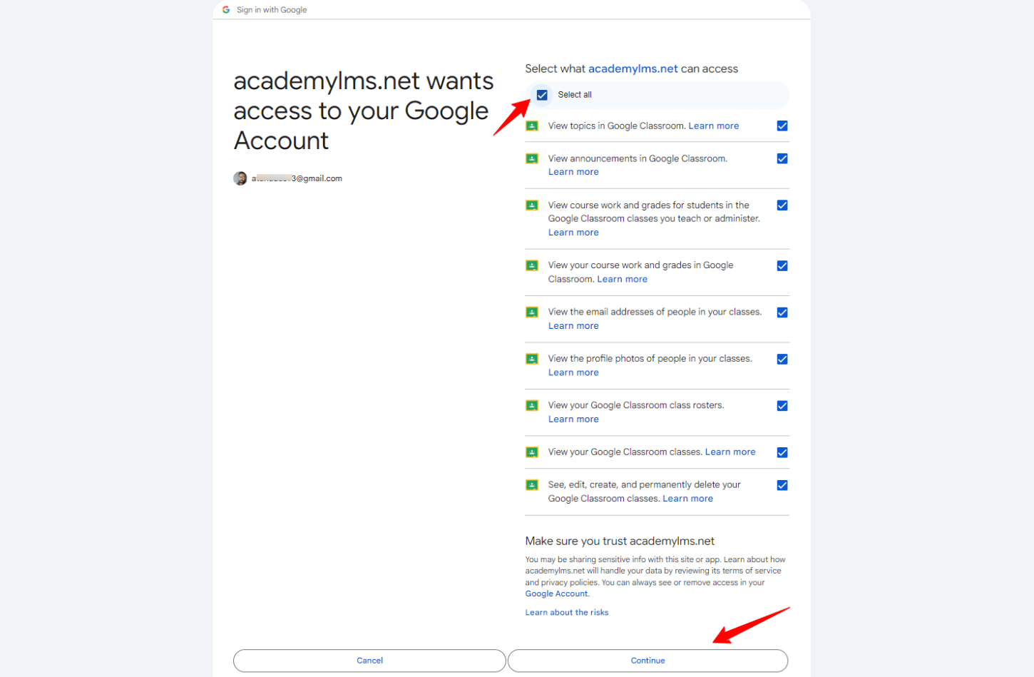 select all permissions 