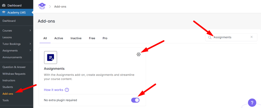 enable assignments addon