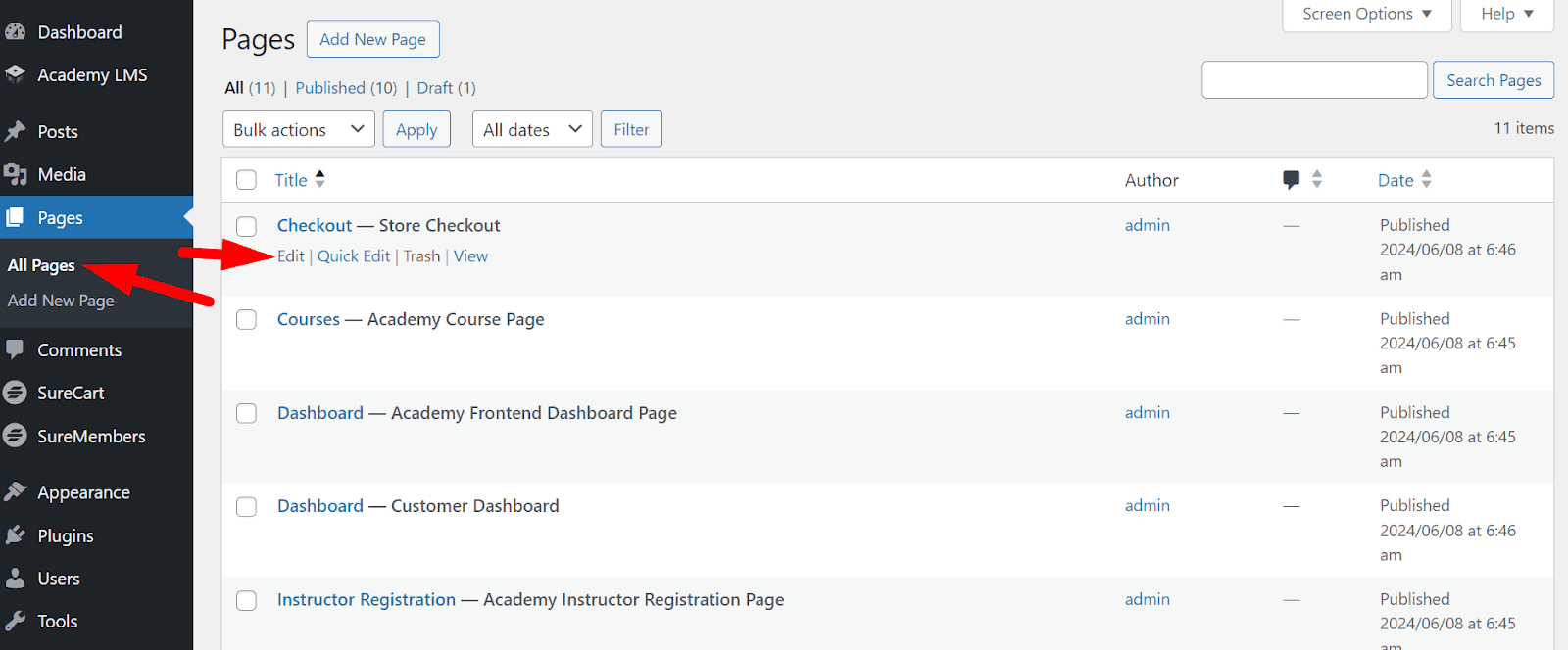 edit checkout page from all page