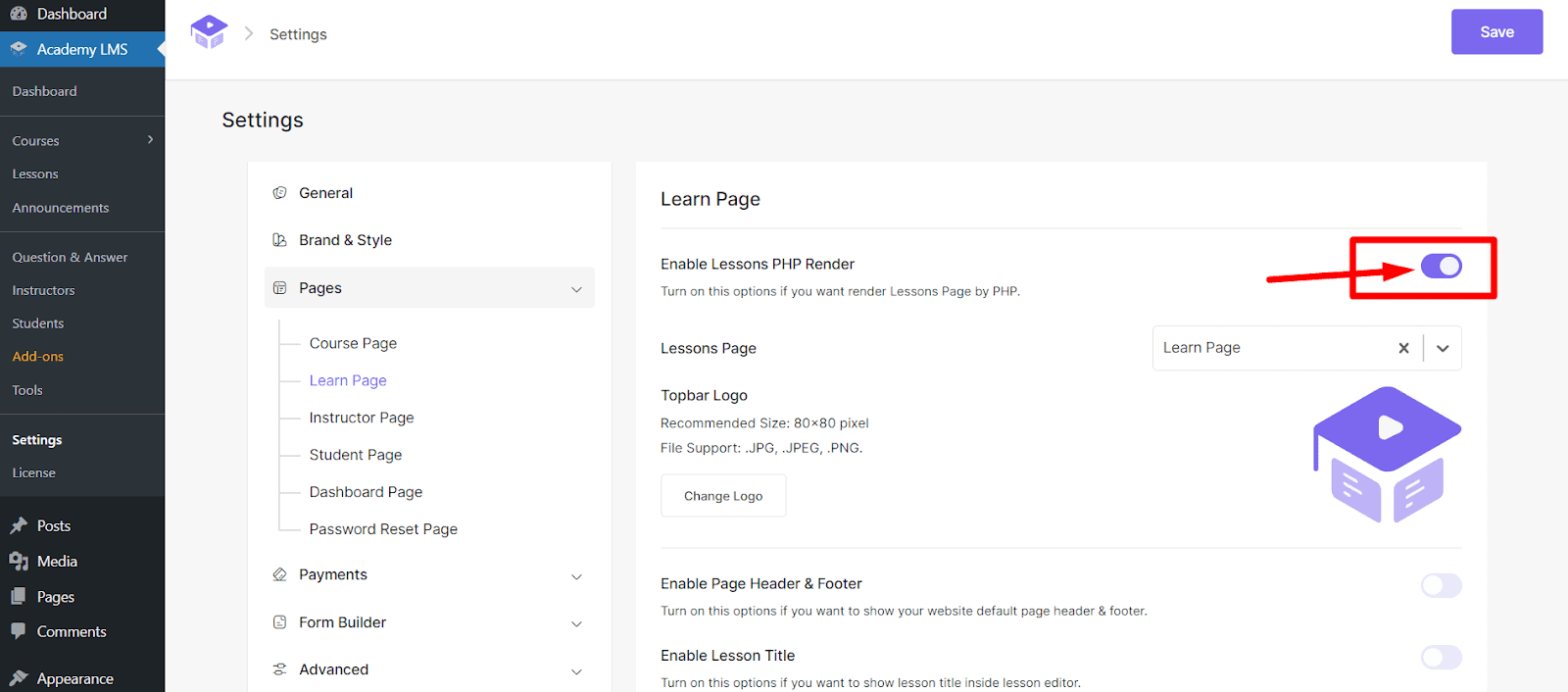 Enable Learn Page PHP Rendering 