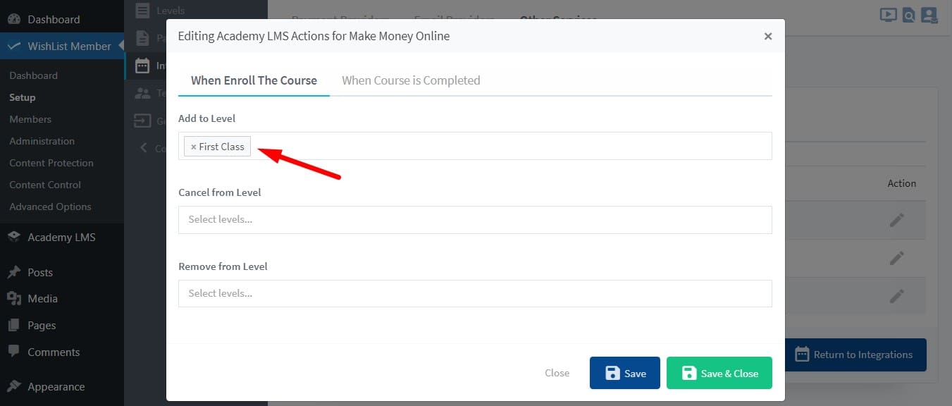 adding course in a wishlist level